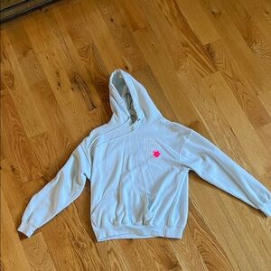 Baby Blue Hoodie with Logo and Pink Flower